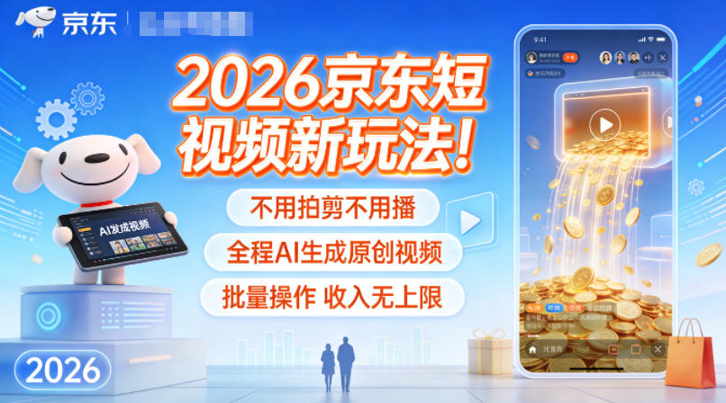 2026京东短视频新玩法!不用拍剪不用播,全程AI生成原创视频,批量操作收入无上限-优品网赚资源库