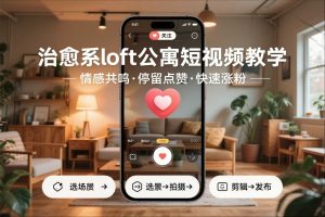 治愈系loft公寓短视频制作教学，情感共鸣引停留点赞关注，快速起号涨粉-优品网赚资源库