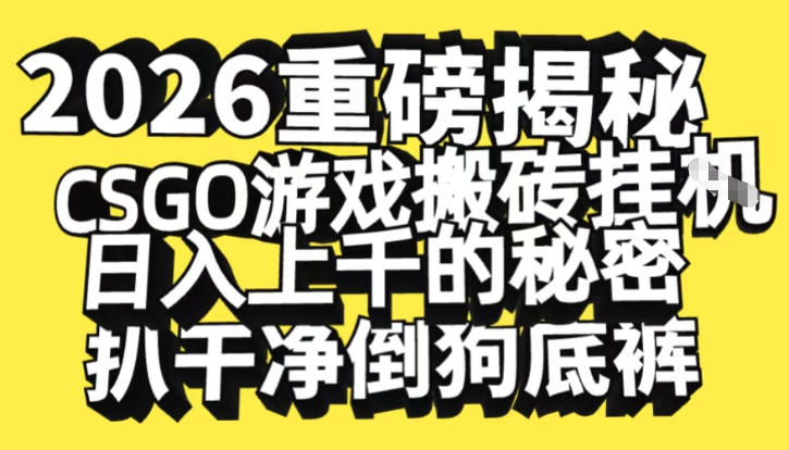 2026开年重磅解密，CSGO游戏搬砖挂G日入1k+的秘密，把倒狗的底裤扒干【揭秘】-优品网赚资源库
