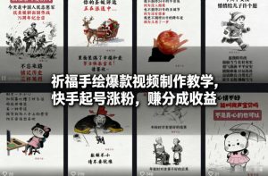祈福手绘爆款视频制作教学，快手起号涨粉，賺分成收益-优品网赚资源库