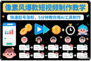 像素风爆款短视频制作教学,快速起号涨粉,5分钟教你用AI工具制作-优品网赚资源库