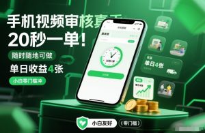 手机视频审核真香！20秒一单，随时随地可做，单日收益4张，小白零门槛冲【揭秘】-优品网赚资源库