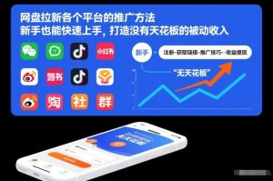 网盘拉新各个平台的推广方法，新手也能快速上手，打造没有天花板的被动收入-优品网赚资源库