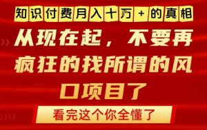 知识付费月入10个W的真相,做网创项目这一个就够了,不要再疯狂的找所谓的风口项目【揭秘】-优品网赚资源库