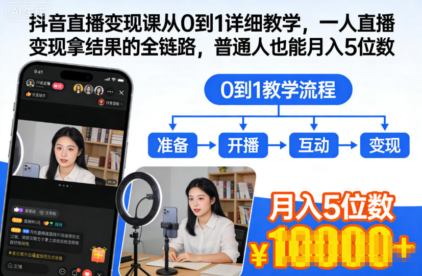 抖音直播变现课从0到1详细教学,一人直播变现拿结果的全链路,普通人也能月入5位数-优品网赚资源库