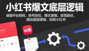 小红书爆文底层逻辑,涵盖平台规则、账号定位、爆文逻辑、变现路径,撬动底层逻辑,玩转小红书-优品网赚资源库