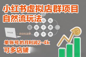 小红书虚拟店群项目,自然流玩法,批量自动化,稳定不费号,单账号的月利润2-4k,可多店矩阵-优品网赚资源库