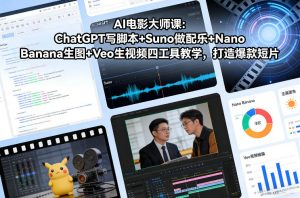 AI电影大师课:ChatGPT写脚本+Suno做配乐+Nano Banana生图+Veo生视频,打造爆款短片-优品网赚资源库