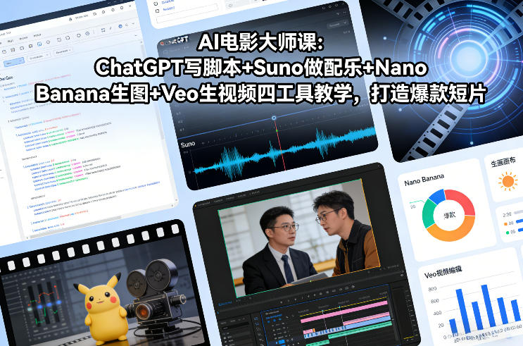 AI电影大师课：ChatGPT写脚本+Suno做配乐+Nano Banana生图+Veo生视频，打造爆款短片-优品网赚资源库