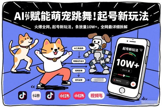 AI赋能萌宠跳舞，火爆全网，起号新玩法，条条播放量10W+，全网最详细拆解-优品网赚资源库