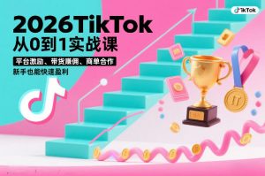 2026TikTok从0到1实战课，平台激励、带货賺佣、商单合作，新手也能快速盈利（3天直播课）-优品网赚资源库