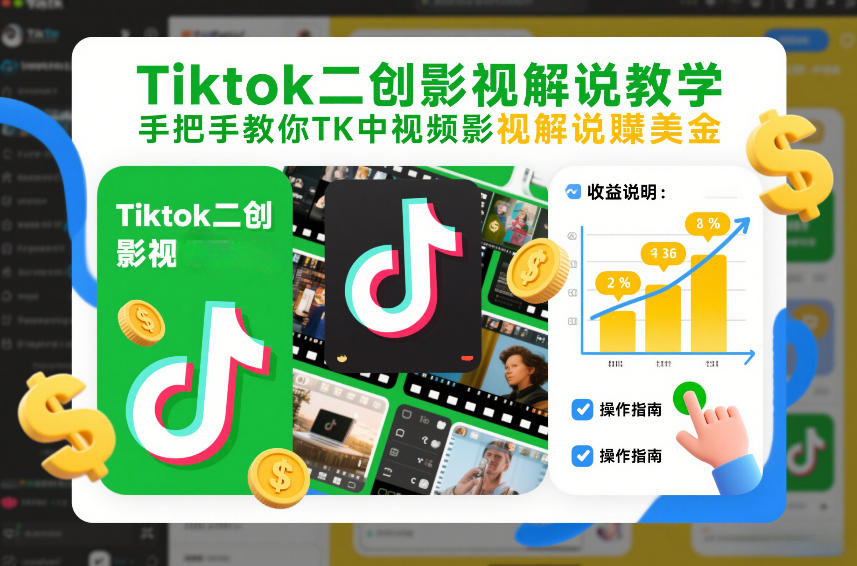 Tiktok二创影视解说教学，手把手教你TK中视频影视解说賺美金（更新26年1月）-优品网赚资源库