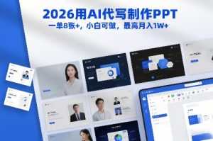 2026用AI代写制作PPT，一单8张+，小白可做，最高月入1W+-优品网赚资源库