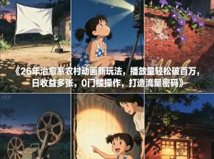26年治愈系农村动画新玩法，播放量轻松破百万，日收益多张，0门槛操作，打造流量密码-优品网赚资源库