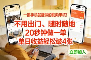 一部手机就能做的视频审核！不用出门，随时随地，20秒钟做一单，单日收益轻松破4张【揭秘】-优品网赚资源库