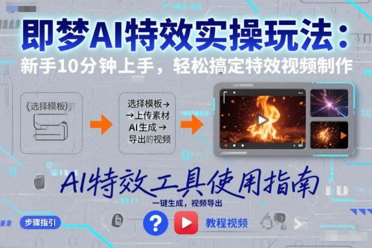 即梦AI特效实操玩法:新手10分钟上手,轻松搞定特效视频制作-优品网赚资源库