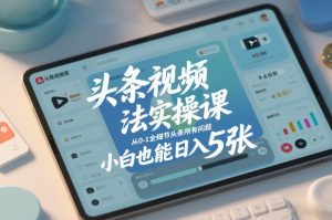 头条视频玩法实操课,从0-1全细节头条所有问题,小白也能日入5张-优品网赚资源库