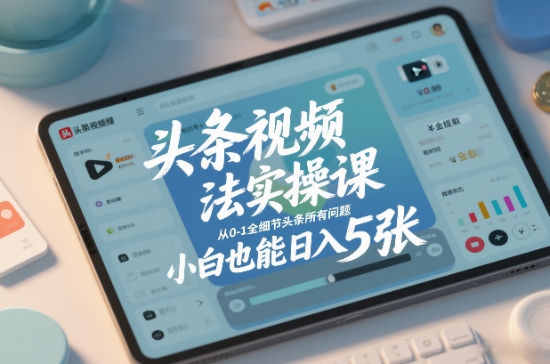 头条视频玩法实操课,从0-1全细节头条所有问题,小白也能日入5张-优品网赚资源库