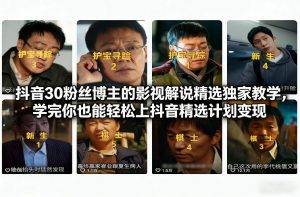 抖音30万粉丝博主的影视解说精选独家教学,学完你也能轻松上抖音精选计划变现-优品网赚资源库
