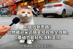 AI搞钱新思路！动物被迫采访搞笑短视频全攻略，0基础也能轻松涨粉变现-优品网赚资源库