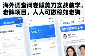 海外调查问卷賺美刀实战教学,老牌项目,人人可做稳如老狗-优品网赚资源库