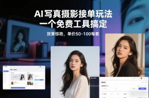 AI写真摄影接单玩法，一个免费工具搞定，效果惊艳，单价50-100每套-优品网赚资源库