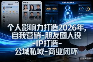 个人影响力打造2026年，自我营销-朋友圈人设-IP打造-公域私域-商业闭环-优品网赚资源库
