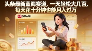 头条最新蓝海赛道，一天轻松大几张，每天花十分钟也能月入过1W【揭秘】-优品网赚资源库
