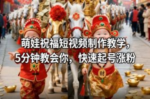 萌娃祝福短视频制作教学,5分钟教会你,快速起号涨粉-优品网赚资源库
