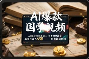 AI爆款国学视频，独家起号方法，小白直接上手，当天可见收益，单号日收入5张+附保姆级教程-优品网赚资源库