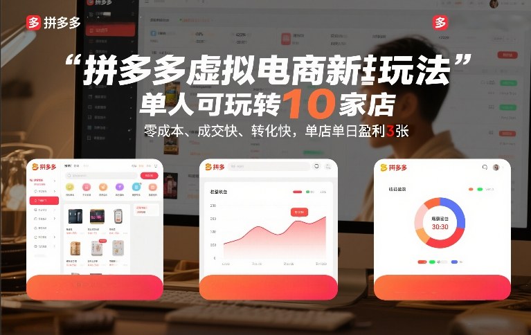 拼多多虚拟电商新玩法，单人可玩转10家店，零成本、成交快、转化快，单店单日盈利3张【揭秘】-优品网赚资源库