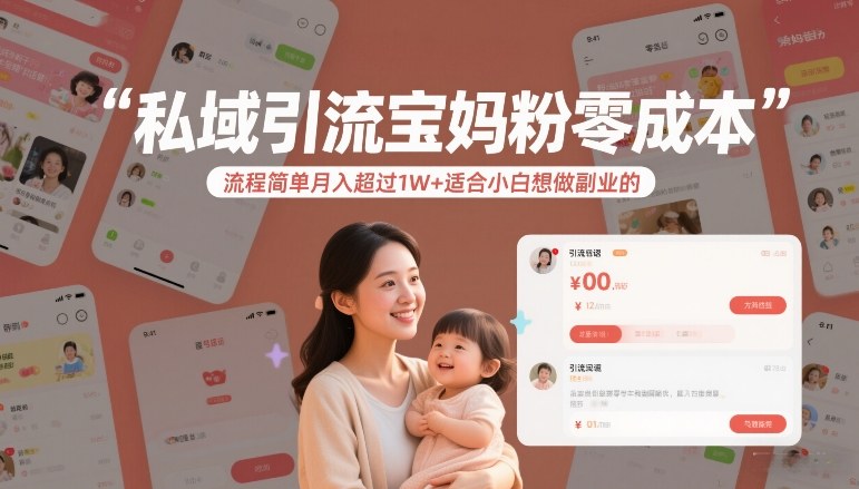 私域引流宝妈粉零成本流程简单月入超过1W+适合小白想做副业的-优品网赚资源库