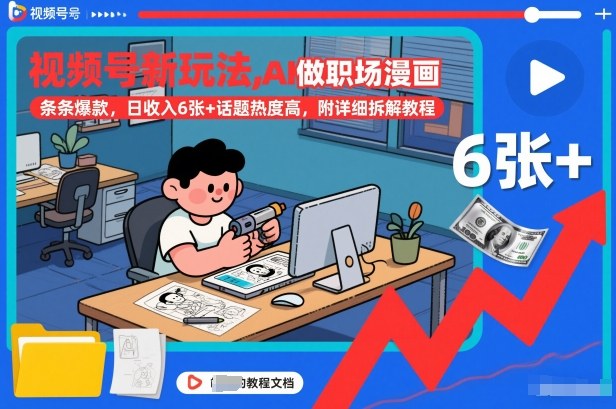视频号新玩法，AI做职场漫画，条条爆款，日收入6张+话题热度高，附详细拆解教程-优品网赚资源库
