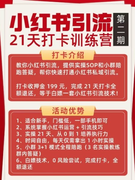 小红书引流21天打卡训练营第二期，助你快速打通小红书私域引流打粉-优品网赚资源库