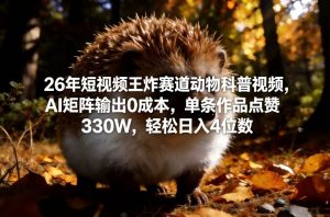 26年短视频王炸赛道动物科普视频，AI矩阵输出0成本，单条作品点赞330W，轻松日入4位数-优品网赚资源库