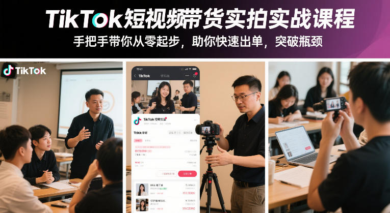 TikTok短视频带货实拍实战课程,手把手带你从零起步,助你快速出单,突破瓶颈-优品网赚资源库