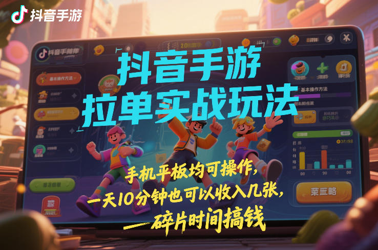 抖音手游拉单实战玩法，手机平板均可操作，一天10分钟也可以收入几张，碎片时间搞钱【揭秘】-优品网赚资源库