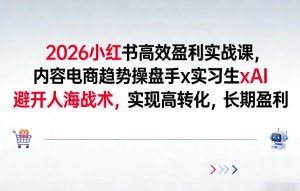 2026小红书高效盈利实战课,内容电商趋势操盘手x实习生xAI,避开人海战术,实现高转化,长期盈利-优品网赚资源库