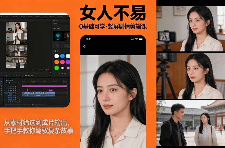 0基础可学！《女人不易》竖屏剧情剪辑课，从素材筛选到成片输出，手把手教你驾驭复杂故事-优品网赚资源库