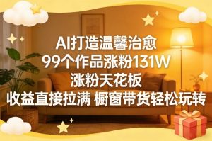 AI打造温馨治愈，99个作品涨粉131W，涨粉天花板，收益直接拉满，橱窗带货轻松玩转-优品网赚资源库