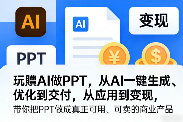 玩賺AI做PPT，从AI一键生成、优化到交付，从应用到变现，带你把PPT做成真正可用、可卖的商业产品-优品网赚资源库