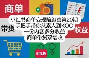 小红书商单变现陪跑营第20期，手把手带你从素人到KOC，一份内容多分收益，商单带货双增收-优品网赚资源库