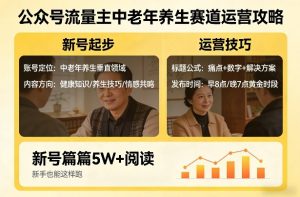 公众号流量主中老年养生赛道，新号篇篇5W+阅读，新手也能这样跑-优品网赚资源库