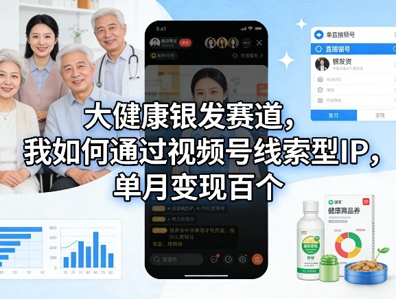 大健康银发赛道，我如何通过视频号线索型IP，单月变现百个-优品网赚资源库