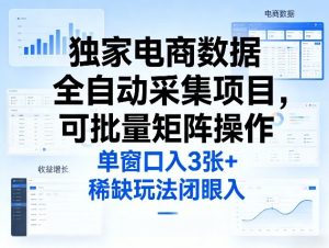 独家电商数据全自动采集项目，可批量矩阵操作，单窗口日入3张+，稀缺玩法闭眼入【揭秘】-优品网赚资源库