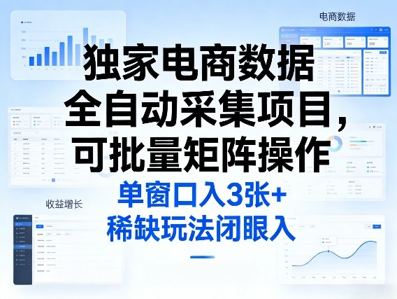 独家电商数据全自动采集项目，可批量矩阵操作，单窗口日入3张+，稀缺玩法闭眼入【揭秘】-优品网赚资源库
