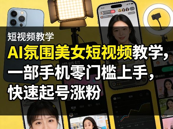 AI氛围美女短视频教学，一部手机零门槛上手，快速起号涨粉-优品网赚资源库