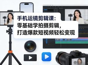 手机运镜剪辑课:零基础学拍摄剪辑,打造爆款短视频轻松变现-优品网赚资源库