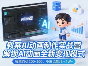 教案AI动画制作实战营，解锁AI动画全新变现模式，每单均价200-500，小白也能月入1W+-优品网赚资源库