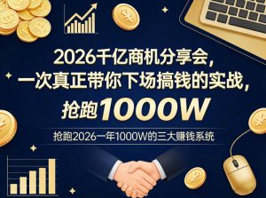 2026千亿商机分享会,一次真正带你下场搞钱的实战,抢跑2026一年1000W的三大賺钱系统-优品网赚资源库